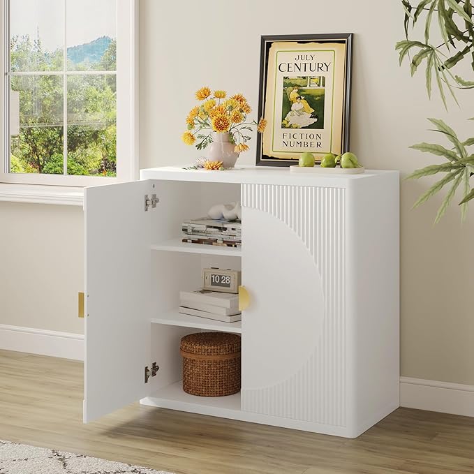 Modern Kitchen Sideboard with Storage, 31.5" Buffet Cabinet with 3 Adjustable Shelves and 2 Doors for Dining Room, Living Room, Hallway & Coffee Bar (White)