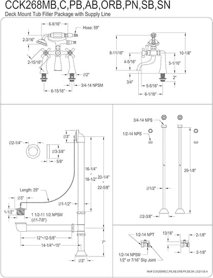 Kingston Brass CCK268SB Vintage Clawfoot Tub Faucet Package, Brushed Brass, 29 x 16.13 x 7