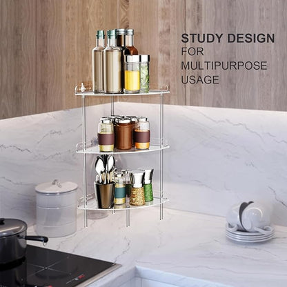 Bakzon Corner Shower Caddy, 3 Tier Acrylic Shower Organizer Corner for Inside Shower, Rustproof Floor Standing Shower Shelves for Bathroom, Clear