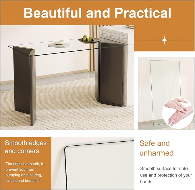24"x48" Rectangle Tempered Glass Table Top 3/8" Thick Flat Polish Eased Corners Side Table Replacement Clear Glass Tables Top for Living Room Patio Table Tops