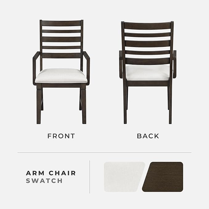 Lexicon Dining Arm Chairs Set of 2, Wood Frame and Beige Textured Fabric Upholstered Seat, Ladder Back, Accent Seating with Arms for Dining Room, Kitchen Table, Office, Easy Assembly, Dark Espresso