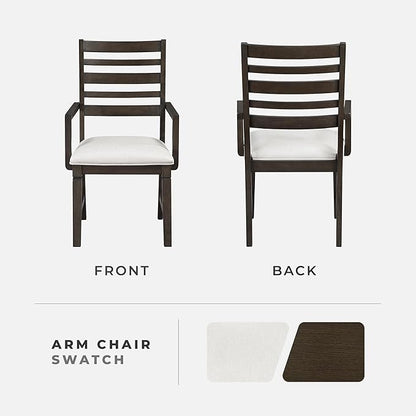 Lexicon Dining Arm Chairs Set of 2, Wood Frame and Beige Textured Fabric Upholstered Seat, Ladder Back, Accent Seating with Arms for Dining Room, Kitchen Table, Office, Easy Assembly, Dark Espresso