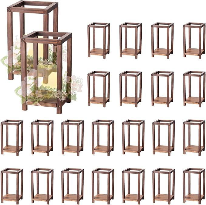 VEVOR 24 Pcs Wooden Wedding Lantern, Cedar Wood and Plastic Wooden Lantern Candle Holder, Rustic Decorative Home Centerpiece Ideal for Wedding Table Party Farmhouse Indoor Decor, Brown