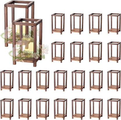 VEVOR 24 Pcs Wooden Wedding Lantern, Cedar Wood and Plastic Wooden Lantern Candle Holder, Rustic Decorative Home Centerpiece Ideal for Wedding Table Party Farmhouse Indoor Decor, Brown