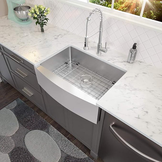 Lordear 28 Farm Sink Stainless 28 x 21 inch Farmhouse Sink 16 Gauge Stainless Steel Apron Front Single Bowl Kitchen Sinks Basin