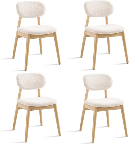 Wooden Dining Chairs Set of 4, Farmhouse Boucle Upholstered Kitchen Chairs, Step-By-Step Video Guide for Assembly, Cream
