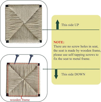 Creamy White，Honey，Gray Paper Rope Woven Stools Set of 2 Hand Weave Counter Chairs with Footrest for Kitchen Island, Dining Room