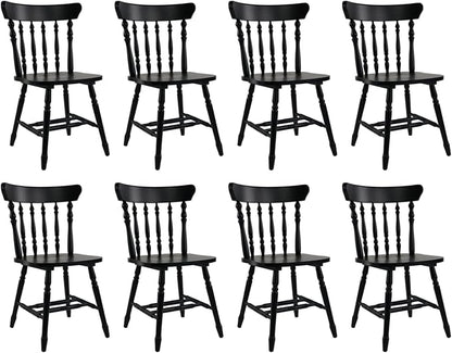 chairus Vintage Black Dining Chairs Set of 8, Farmhouse Windsor Wooden Dining Room Chairs with Turned Spindle Back & Legs, Traditional Colonial Armless Side Kitchen Chairs