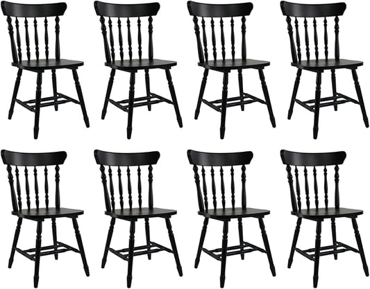 chairus Vintage Black Dining Chairs Set of 8, Farmhouse Windsor Wooden Dining Room Chairs with Turned Spindle Back & Legs, Traditional Colonial Armless Side Kitchen Chairs