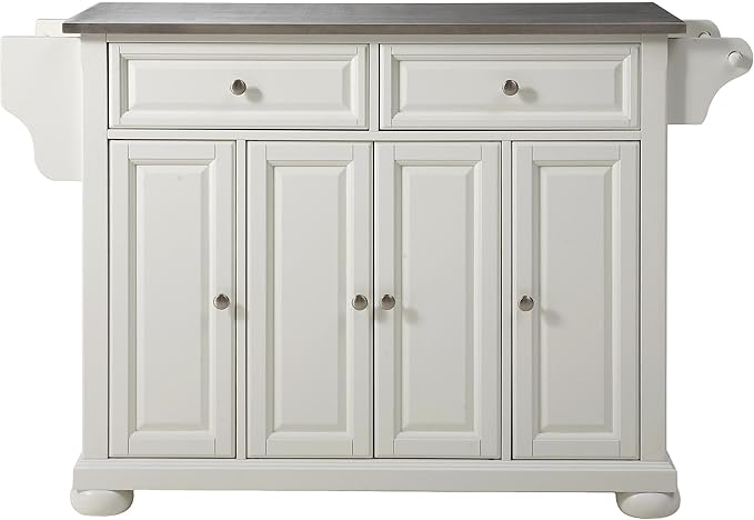Crosley Furniture Alexandria Stainless Steel Top Rolling Kitchen Island Storage Cart, Spice Rack, White