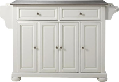 Crosley Furniture Alexandria Stainless Steel Top Rolling Kitchen Island Storage Cart, Spice Rack, White