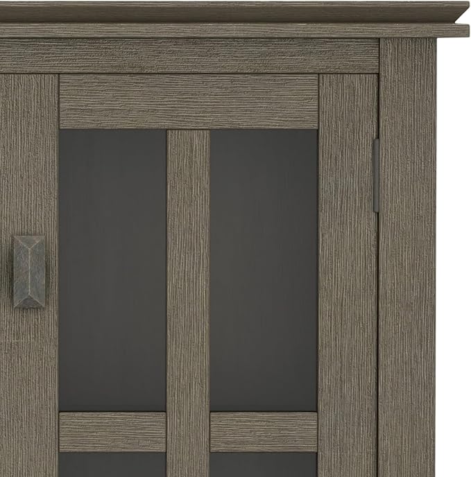 SIMPLIHOME Artisan SOLID WOOD 30 Inch Wide Contemporary Low Storage Cabinet in Farmhouse Grey, For the Living Room, Entryway and Family Room
