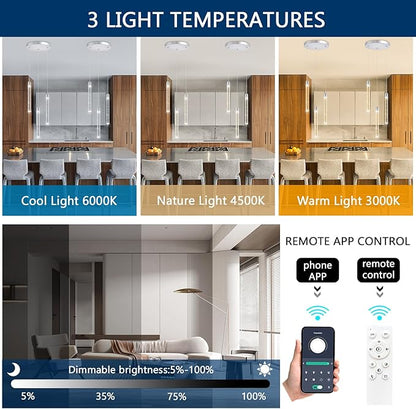 3-Lights Modern Crystal Chandelier Pendant Lights for Kitchen Island LED Dimmable Light fixtures Adjustable Hanging Ceiling for Dining Room Hallway 3000K 6000K