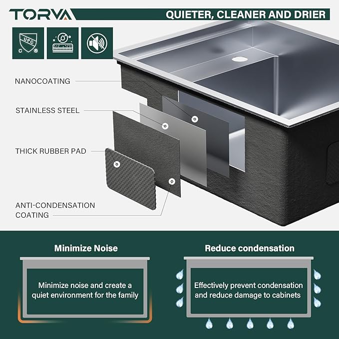 TORVA RV Kitchen Sink, 16 x 21 x 9 Inch Undermount Bar Sink 16 Gauge Stainless Steel Single Bowl Sink with Foldable Faucet Cutting Board, Grey