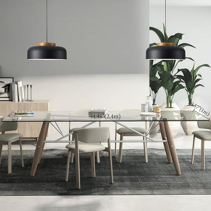 Modern Large Pendant Light Fixture, 17.7 inch,Natural Wood Cap, Matte Black Finish, Simple Pendant Lighting for Kitchen Island, Dining Room, Table