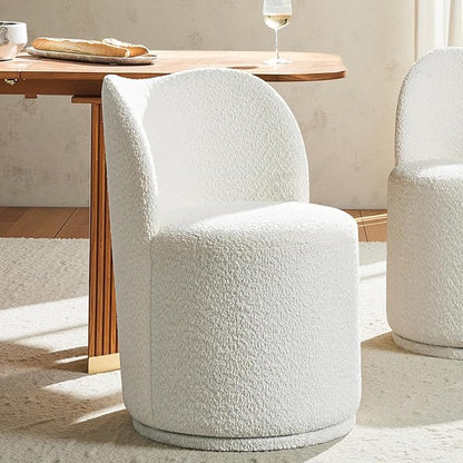 HULALA HOME Boucle Swivel Dining Chair - Sherpa Upholstered Barrel Kitchen Chairs with 360 Degree Rotation, Beige Modern Accent Vanity Chair for Dining Living Room, Bedroom, Makeup Room