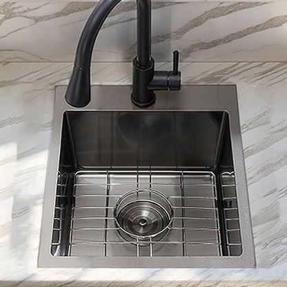 15 Gunmetal Black Bar Sink, Drop in 16 Gauge Stainless Steel 15x15x9 Wet Bar RV Laundry Utility Outdoor Prep Small Sink Single Bowl Square Topmount with Drain