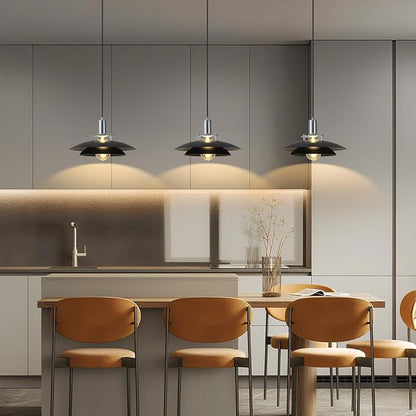 Black Pendant Lights Kitchen Island 2 Pack, 11.8 inch Farmhouse Kitchen Pendant Lighting with Double-Tier Shade, Modern Dining Room Light Fixtures, Mid Century Pendant Light