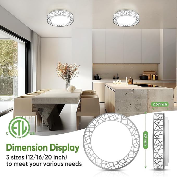 Lightania 20 Inch Flush Mount Ceiling Light, Modern Brushed Nickel LED Ceiling Light Fixture, 42W 4000LM 2700-6500K Adjustable, Dimmable Ceiling Lights for Bedroom, Kitchen, Hallway, Bathroom, ETL