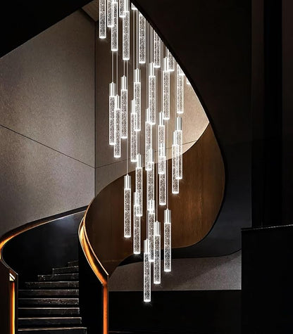 HAIXIANG W27.5 x H177 Large Glam Chandelier Bubble Crystal Ceiling Chandeliers Remote Dimmable LED Light High Ceiling Pendants Light Fixtures Adjustable Long Lights 28-Lights Silver Lamp