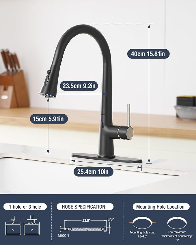 AIMADI Touchless Kitchen Faucet with Pull Down Sprayer,Matte Black Smart Motion Sensor Sink Faucet,Single Handle High Arc Farmhouse Kitchen Faucet