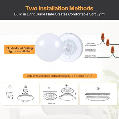13 inch Flush Mount Ceiling Light, Dimmable LED Ceiling Fixture with 3 Color Temperatures (3000K/4000K/5000K), Ultra Thin Round Design for Kitchen, Bathroom, Bedroom, Hallway - ETL Certified