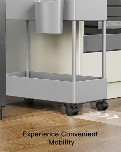 Pipishell Slim Storage Cart with Wheels - 3 Tier Bathroom Organizers and Storage Cart - Rolling Carts for Bathroom, Kitchen, Narrow Space, Laundry Room,Gray