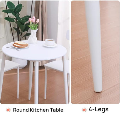 Walsport Round Dining Table Set for 2, 3-Piece Wood Tabletop Samill Kitchen Table and Chairs with Strong Metal Frame, Space-saving Modern Dinette with Chairs for Living Room, Apartment, Office (White)