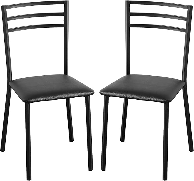 VECELO Metal Dining Chair Set of 2, Modern Armless with Cushioned Seat for Kitchen, Living Room, Black