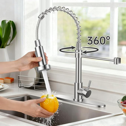 FEELSO Kitchen Faucet with Pull Down Sprayer, High Arc Stainless Steel Single Handle Kitchen Sink Faucet, 1 or 3 Hole Brushed Nickel Kitchen Faucets for Farmhouse Camper Rv Bar