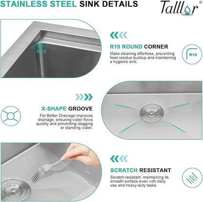 30" Drop In Kitchen Sink with Faucet Combo - 30x22 Inch Workstation All-In One 16 Gauge Stainless Steel Single Bowl Topmount Over Counter Sink For Kitchen with Accessories #TLT-0019