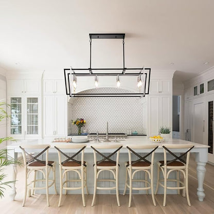 WJShome Dining Room Light Fixture/Chandelier Over Table, 8-Light Kitchen Island Lighting, 36" Hanging for Farmhouse Linear Chandeliers Modern Black and Brushed Nickel Ceiling Pendant Light Fixtures
