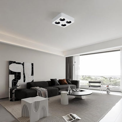 JAYMP Square Modern LED Ceiling Spotlight 3000K Dimmable White Surface Mount Focus Down Light for Living Room Hallway Laundry Room (White, Quadruple Lamp)
