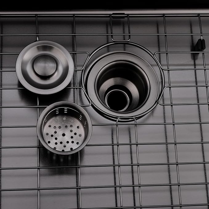 32 Inch Nano Black Undermount Kitchen Sink Stainless Steel Deep Single Bowl, 32”x18” Gunmetal Black 16-Gauge Zero Radius Commercial Large Kitchen Sink with Drainer and Bottom Grid