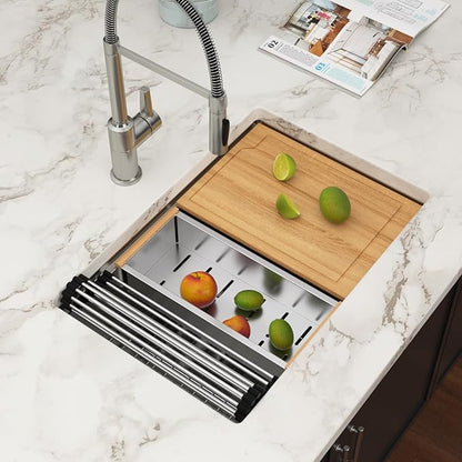 27 Inch Undermount Kitchen Sink Workstation 16 Gauge Stainless Steel Sink Round Corners Single Bowl Under Counter Legde Deep Kitchen Sinks Basin, 27"x19"x9"