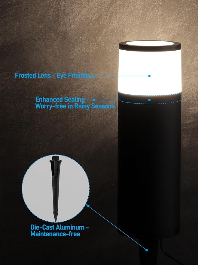 LEONLITE 8-Pack 4.5W LED Landscape Bollard Path Lighting, 5CCT Low Voltage Landscape Lights, 2700K/3000K/3500K/4000K/5000K Selectable, Outdoor Pathway Light, Die-Cast Aluminum Housing, FCC, ETL Listed