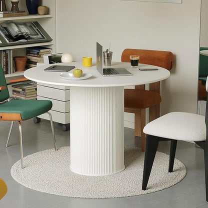 MIXL-Mid Century White Dining Tables, Farmhouse Round Kitchen Table, Small Circular Dinner Table for 3-4 People, White Circle Tables for Dining Room, Restaurant, Coffee, Cafe