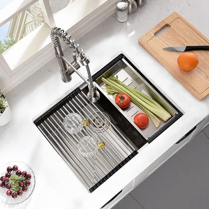 24 Inch Undermount Kitchen Sink, BoomHoze 24 x 19 Inch Sink Kitchen 16 Gauge Stainless Steel Workstation Undermount Single Bowl Outdoor