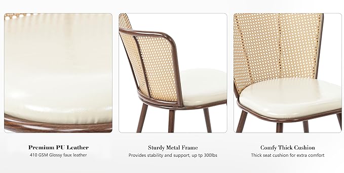 soges 18.9 Inches Dining Chairs Set of 2 Comfortable Upholstered Side Seating Armless with PU Leather Cushion and Back Support, Ideal for Kitchen, Dining, and Living Room Islands, Beige