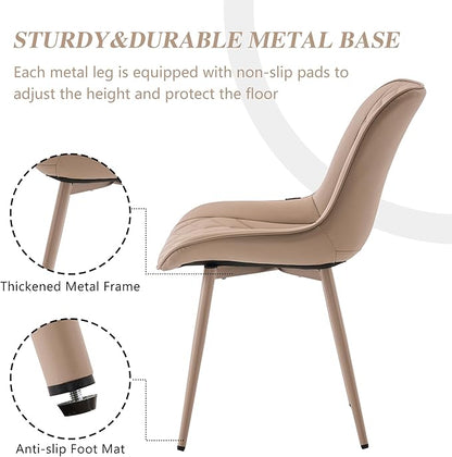 YOUNIKE Faux Leather Dining Chairs Set of 2 Mid-Century Modern High Padded Back Comfy Upholstered Kitchen Chairs with Metal Legs Wide Seat Accent Side Chair for Dining/Living/Waiting Room Khaki