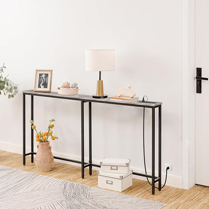 HOOBRO 63" Narrow Console Table with Charging Station, 5.9" Slim Sofa Table Behind Couch, 2 AC Outlets & USB-C Ports, Long Entryway Tables for Small Spaces, Livingroom, Greige BG165UXG01G1
