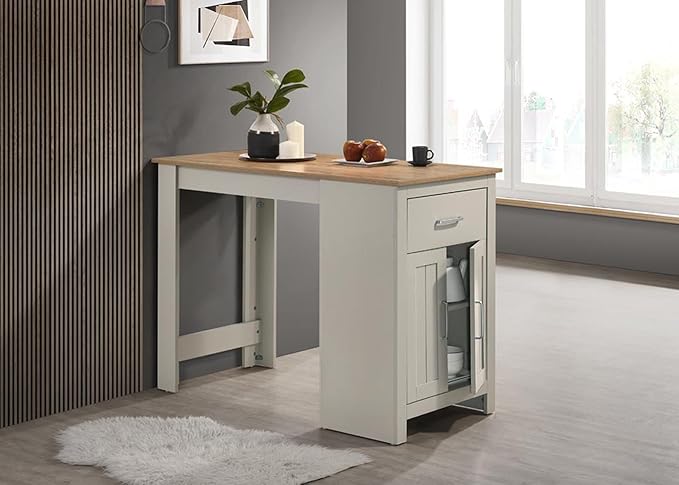 47" Storage Island Table, Rustic Dining Table with Cabinet, Farmhouse Dining Table with Drawer for Small Spaces, Light Gray