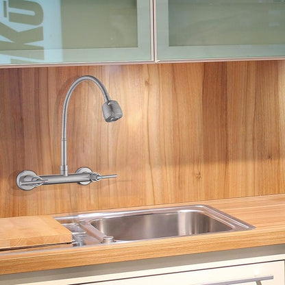 Wall Mount Faucet with Sprayer 8 Inch Center, Kitchen Sink Faucet with Dual Handle, Stainless Steel Constructed Sink Mixer Tap, Laundry Utility Faucets