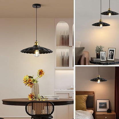 2Pack Kitchen Hanging Lights, Black Hanging Light for Hallway 13.8 Inch Metal Lampshade Farmhouse Pendant Lights Kitchen Island Vintage Pendant Lighting Kitchen Island Sofa