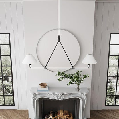 Modern 2-Light Kitchen Island Lighting 46.45 inch Matte Black Linear Chandelier with Fabric Shade Classic Farmhouse Pendant Lights Over Table for Dining Room Bar E12