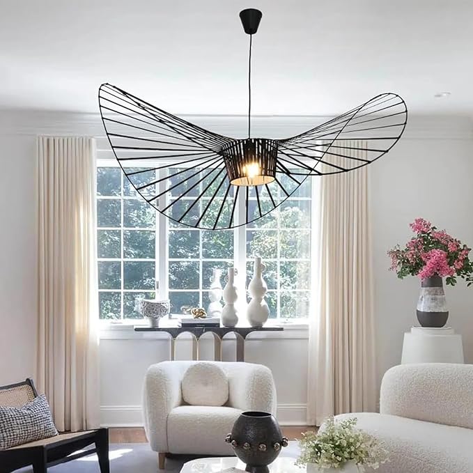 Modern Black Woven Chandelier, 70.86 inch Farmhouse Coastal Hat Pendant Light Fixtures Matte Black Handwoven Shade Boho Pendant Hanging Lamp for Kitchen Dining Room Bedroom Foyer Hallway