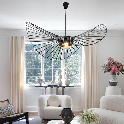 Modern Black Woven Chandelier, 70.86 inch Farmhouse Coastal Hat Pendant Light Fixtures Matte Black Handwoven Shade Boho Pendant Hanging Lamp for Kitchen Dining Room Bedroom Foyer Hallway
