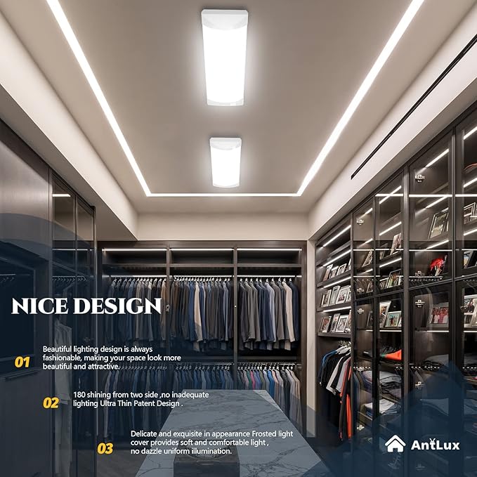 ANTLUX 2FT Wraparound Puff Lights, 20W/2400LM, 4000K, 2 Foot Kitchen LED Ceiling Lighting Fixtures, 24 Inch LED Linear Flush Mount Light for Laundry Closet Garage, Fluorescent Tube Replacement