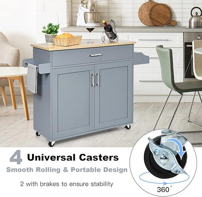 PETSITE Kitchen Island Cart with Storage Cabinet on Wheels, Spice Rack Towel Rack & Drawer (Grey)