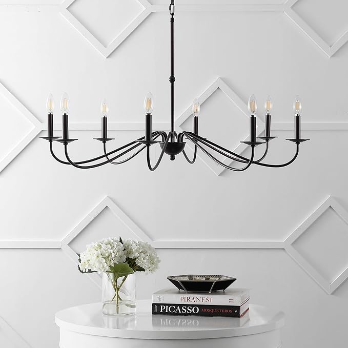 JONATHAN Y 40" Oil Rubbed Bronze 8-Light Bohemian Farmhouse Iron Chandelier, Rustic Candle-Style LED Hanging Light for Dining Room Kitchen Island Entryway Foyer (JYL7914A)
